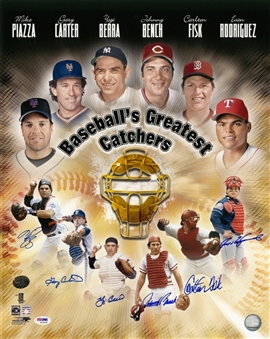 Hall of Fame Catchers Multi Signed 16x20 Baseballs Greatest Catchers Photo With 6 Signatures (PSA/DNA)